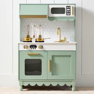 Best Choice Products Toddler Kitchen Playset, Wooden Cottage Kids Play Kitchen with 5 Accessories, Toy Storage