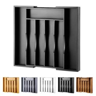 Expandable Bamboo Kitchen Drawer Organizer for Cutlery and Utensils, Adjustable Bamboo Wood Cutlery Tray in Dr