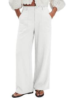 EVALESS Womens Palazzo Pants High Waist Wide Leg Trousers | Breathable Comfy Fabric Womens Pants, Button Down 