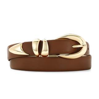 RISANTRY Leather Belt for Women Stylish Design with Gold Buckle Ladies Black Belt Perfect for Jeans Dresses