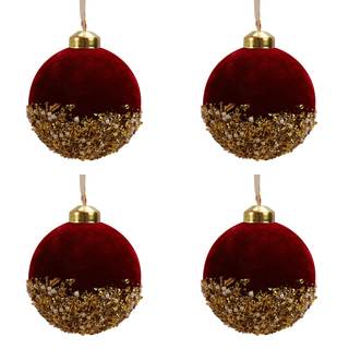 4PCS Burgundy Christmas Ball Ornaments, Glittered Sequin Xmas Glass Pearl Glittered Balls Hanging Christmas Tr
