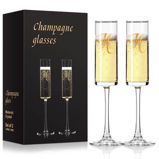 Mr and Mrs Champagne Flutes, Wedding Champagne Flutes Glass 7 oz, Straight Champagne Glasses Set of 2, Bride a