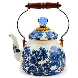 MACKENZIE-CHILDS Tea Kettle, 2 Quarts, Royal English Garden | Hand-applied design, made from enameled steel wi