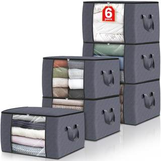 Fab totes 6 Pack Storage Bags for Clothes Blanket Storage Bins with Lids | Foldable Closet Organizers with Zip