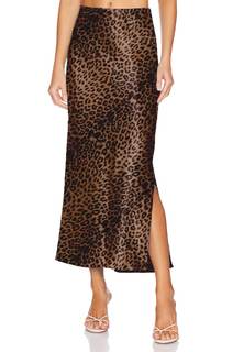 Womens Satin Silk Maxi Slit Skirt Elastic Waistband Leopard Print Maxi Long Satin Slit Skirts for Women