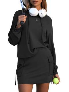 EXLURA Women Two Piece Set Cotton Sweatsuit Travel Airport Outfits 2026 Tracksuit Hooded Sweatshirt Cargo Skor