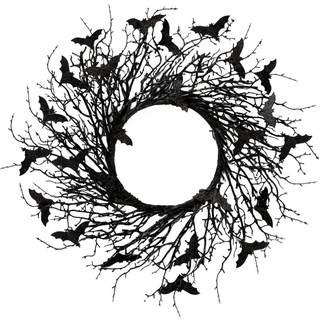 Sggvecsy 17.7"Artificial Black Twig Wreath with Glitter Bats - Handmade Sparkling Hanging Decorations for Fron