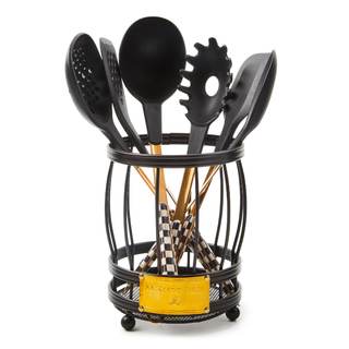 MACKENZIE-CHILDS Utensil Caddy Set, Black-and-White Courtly Check | Cutlery organizer with kitchen utensils, i