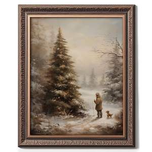 Vintage Christmas Wall Art, Cozy Country Farmhouse Art Print, Santa Claus Winter Forest Pine Print Christmas D