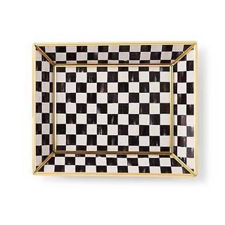 MACKENZIE-CHILDS Glass Tray, Small, Black-and-White Courtly Check | Features a checkered pattern, made from pr
