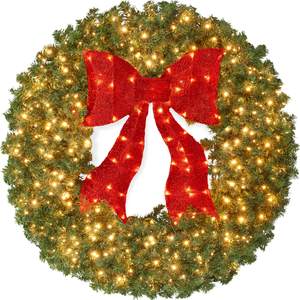 Best Choice Products 36in Large Artificial Pre-Lit Fir Christmas Wreath Holiday Accent Decoration for Door, Ma