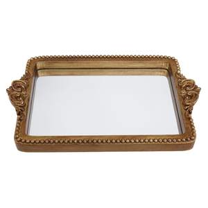 Hanna Roberts Vintage Gold Tray with Mirror Glass Base | Card Holder for Guests During Occasions and Events or