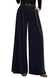 PRETTYGARDEN Womens Wide Leg Dress Pants Flowy Trousers | Front Pleats,Side Zipper,Elastic High Waisted Palazz