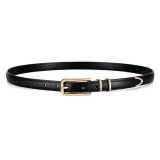 JASGOOD Women's Skinny PU Leather Belt Thin Waist Belt with Gold Buckle for Jeans Pants Dresses 0.7