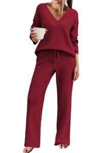Ekouaer Womens Pajama Sets Fuzzy Fleece Sleepwear Long Sleeve Pjs | Fall Outfits,Sweater Nightwear,V Neck,Pant