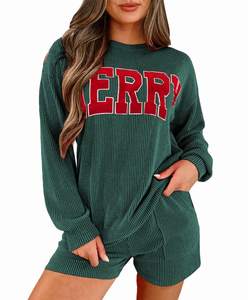 Opemiby Womens 2 Piece Pajama Sets Ribbed Matching Lounge Short Set Outfit | 2026 Long Sleeve Top and Shorts P