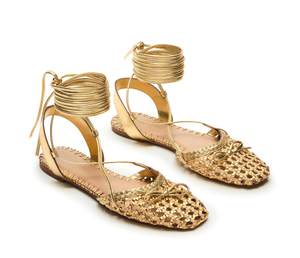 Woven Ballet Flats for Women Lace Up Closed Square Toe Summer Sandals Dressy Shoes 10 Woven Gold