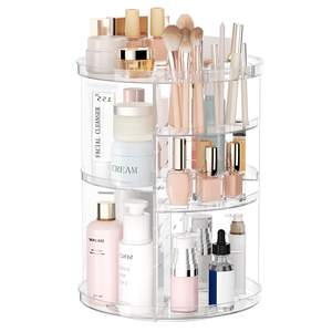 Rotating Makeup Organizer, DIY 8 Adjustable Layers Spinning Skincare Storage, Cosmetic Display Case with Brush