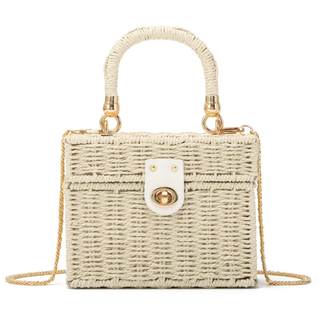 KUANG! Handwoven Rattan Bag for Women Woven Straw Square Crossbody Bag Vintage Basket Purse Beach Tote Bag Bei