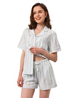 NAP BOUND 100% Cotton Pajamas for Women Sets 2 Pieces Pjs Button short sleeves with Pockets Soft Sleepwear Lou