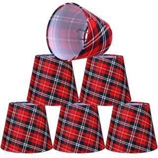 Baquler 6 Pcs Christmas Lamp Shades Set 5.91"W x 5.12"H Hardback Chandelier Shade Red Plaid Little Droplight S