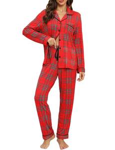 Senert Pajamas Set For Women Long Sleeve Sleepwear with Pocket Soft Button Down Shirt Long Pants Pj Lounge Set