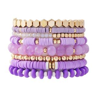 GOOJIDS Surfer Heishi Clay Bead Bracelets for Women Bohemian Stackable Gold Plated Beaded Stretch Bracelets El