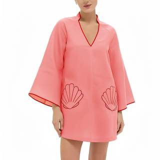 VAOYIU Summer Dresses for Women Boho Shell Embroidered Mini Dress | Loose Fit Babydoll V Neck 3/4 Sleeves Cove