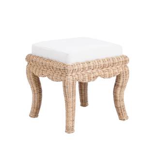 JONATHAN Y Rowan 19.7" Coastal Woven Rattan Vanity Stool, Natural | Bohemian Art Deco Accent, White Padded Uph