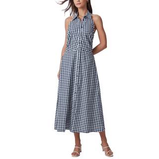 Women's 2026 Summer Midi Dress Plaid Open Back Sleeveless Casual A Line Casual Beach Vacation Sundress Navy La