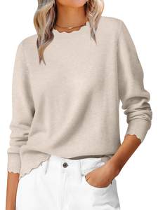ANRABESS Sweaters for Women Loose Fit Lightweight Soft Dressy Scalloped Long Sleeve Pullover Tops 2026 Fall Ca