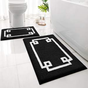 HOMEIDEAS Black and White Bathroom Rugs Set 2 Piece, 16"x24"+20"x32" | Ultra Soft Microfiber Bath Mats, Super 