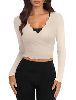 NIASHOT Pilates Outfits for Women Long Sleeve Shirts Wrap Workout Tops | Soft,Lightweight,Summer Tops,Fall Clo