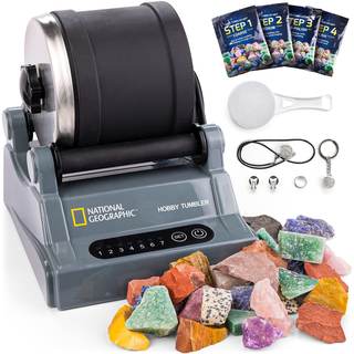 National Geographic Hobby Rock Tumbler Kit for Kids and Adults Ages 8+ | Rough Gemstones, 4 Polishing Grits, R