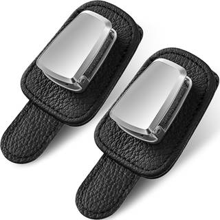 Mudder 2 Packs Sunglasses Holder for Car Universal Visor Sunglasses Holder Clip Leather Eyeglasses Hanger and 