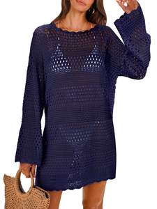 ANRABESS Women Swimsuit Crochet Swim Cover Up 2026 Summer Bathing Suit Swimwear Mesh Knit Beach Dress Vacation