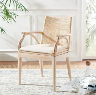 SAFAVIEH Home Collection - Gianni Natural & White Wash Solid Wood Rattan Arm Chair, Tropical Coastal Accent Se