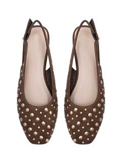 BEAUDRM Women's Studded Slingback Flats Closed Toe Low Heel Ballet Flats Casual Party Cap Toe Dressy Shoes
