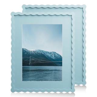 11x14 Wavy Picture Frame With Mat For 8x10, Wavy Edge Wooden Picture Frame with Real Glass - Wall Mount Displa