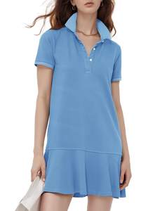 Flygo Womens Polo Dress Summer Short Sleeve Ruffle T Shirt Dress | V Neck Lapel Henley Collar, Three Button Pl