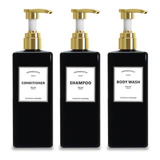 Black Shampoo Bottles with Gold Pump YACEYACE 16.9oz Set of 3 | Shampoo and Conditioner Dispenser Empty Black 
