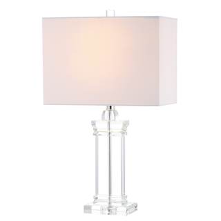 JONATHAN Y Ophelia 24.5" Solid Crystal Table Lamp, Clear | Modern Rectangular Column, White Linen Shade, Chrom