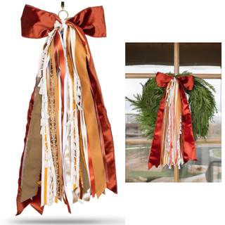 Wreath Ribbon Set - Decorative Bow & Assorted Ribbon for Wreaths - Clip-On Wreath Sash Ribbons Bundle for Indo