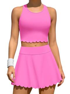 ATTRACO Tennis Outfits for Women Racerback Golf Dress Workout Dress | Athletic Skirt Set, Built-in Shorts, 2 P