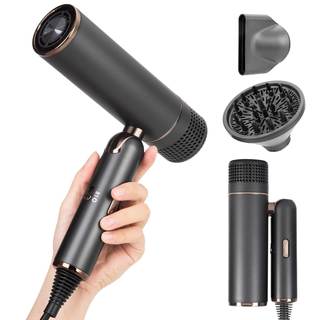 Travel Foldable Dual-Voltage Plasma High-Speed Hair Dryer in Gray | 100-240V|International Travel|Diffuser, Eu