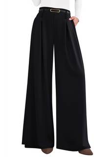 PRETTYGARDEN Womens Wide Leg Dress Pants Flowy Trousers | Front Pleats,Side Zipper,Elastic High Waisted Palazz