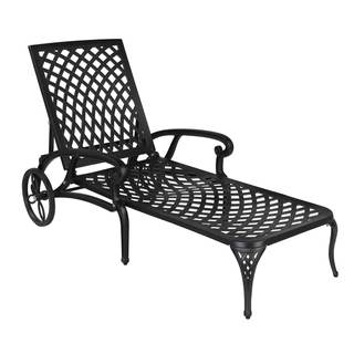 VINGLI Cast Aluminum Outdoor Chaise Lounge Chair with Wheels, Patio Chaise Lounges with 3-Position Adjustable 
