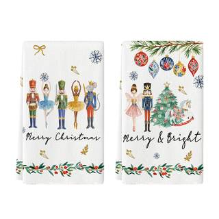 Artoid Mode Nutcrackers Merry Christmas Kitchen Towels Set of 2 18x26 Inch | Winter Xmas Balls and Trees Snowf