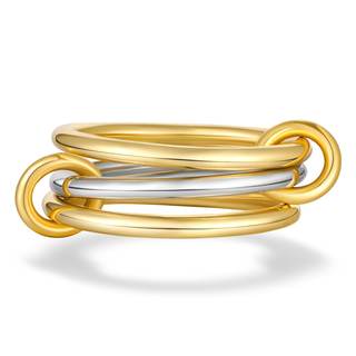 AllenCOCO 14K Gold Plated Stackable Rings, 3 Ring Set with CZ Cubic Zirconia, Gold & Silver Stacked, Interlock