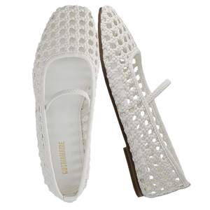 CUSHIONAIRE Weavy Woven Ballet Flats for Women, Square Toe Mary Jane Flats with Elastic Strap, Wide Widths Ava